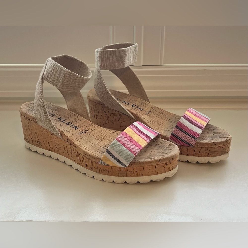 Anne Klein Iflex Aknori Women's Wedge Sandals Ankle Strap‎ Size 8.5 Multicolor